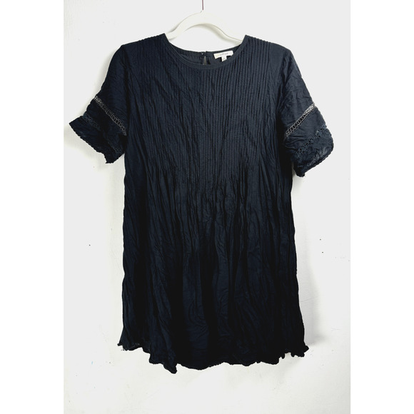 Aritzia Wilfred Black Bohemian Gothic Demure Modal Crinkle Mini Shirt Dress - Picture 1 of 10